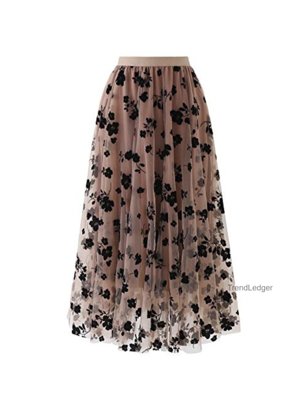 3D Posy Double-Layered Mesh Midi Skirt Floral Party Prom
